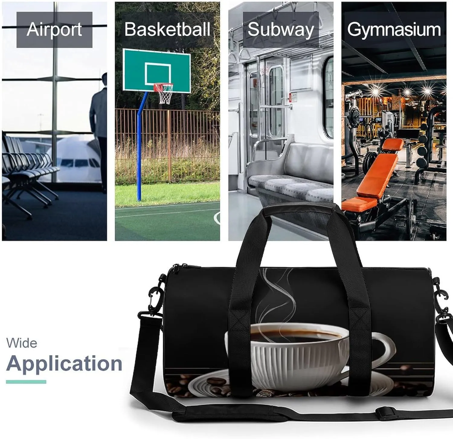 Gym Bags for Men Women Coffee Cup And Coffee Beans Duffle Bag Travel Overnight Bag with Shoe Compartment Tote Bags
