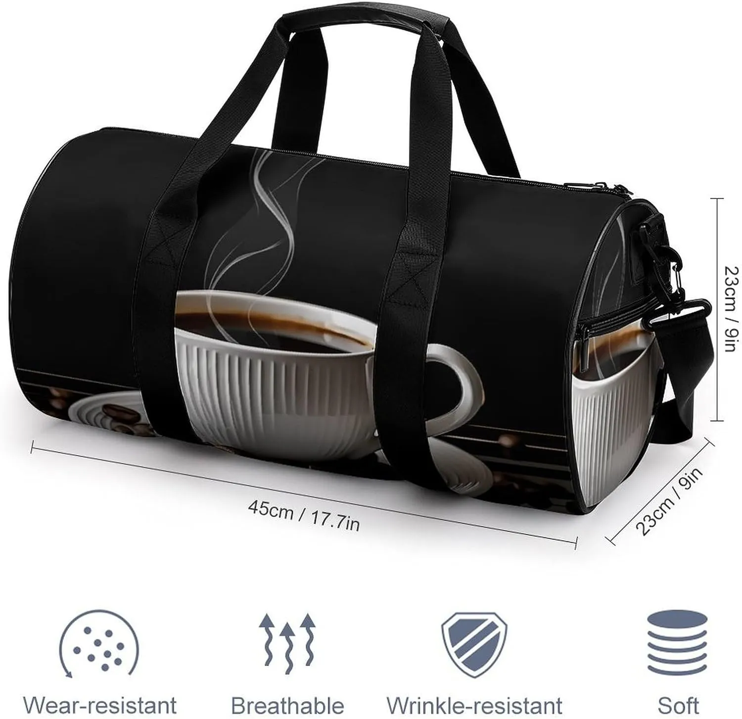 Gym Bags for Men Women Coffee Cup And Coffee Beans Duffle Bag Travel Overnight Bag with Shoe Compartment Tote Bags