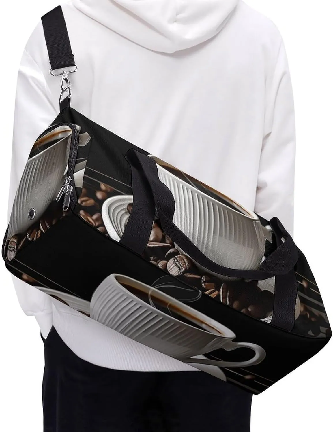 Gym Bags for Men Women Coffee Cup And Coffee Beans Duffle Bag Travel Overnight Bag with Shoe Compartment Tote Bags