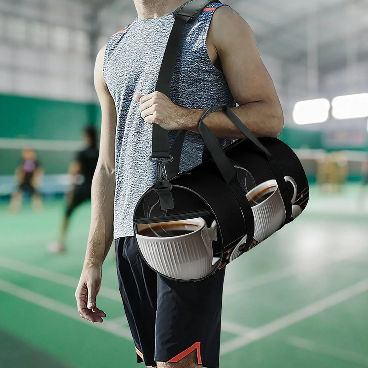 Gym Bags for Men Women Coffee Cup And Coffee Beans Duffle Bag Travel Overnight Bag with Shoe Compartment Tote Bags