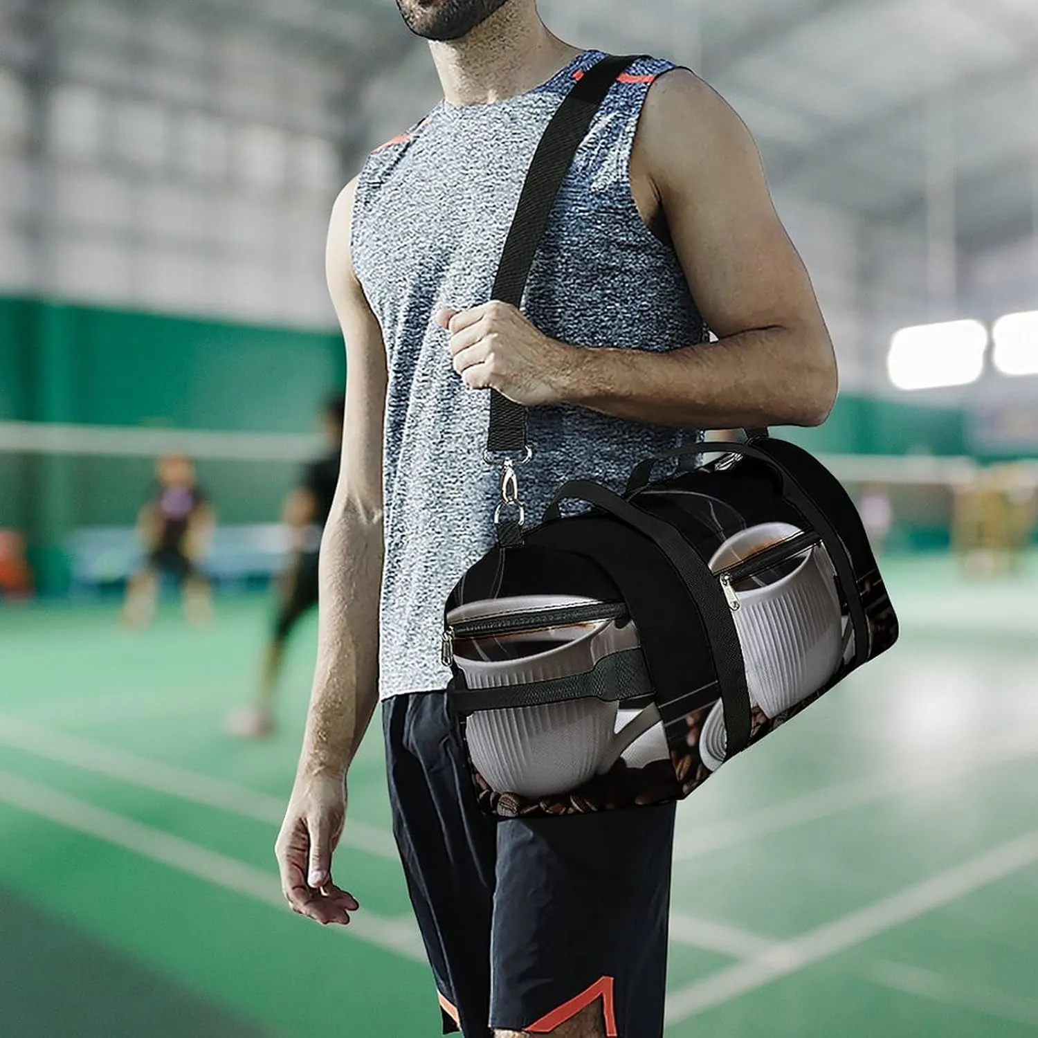 Gym Bags for Men Women Coffee Cup And Coffee Beans Duffle Bag Travel Overnight Bag with Shoe Compartment Tote Bags