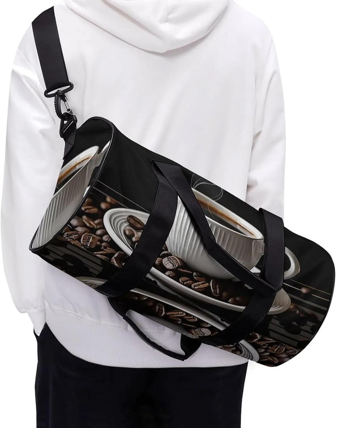 Gym Bags for Men Women Coffee Cup And Coffee Beans Duffle Bag Travel Overnight Bag with Shoe Compartment Tote Bags
