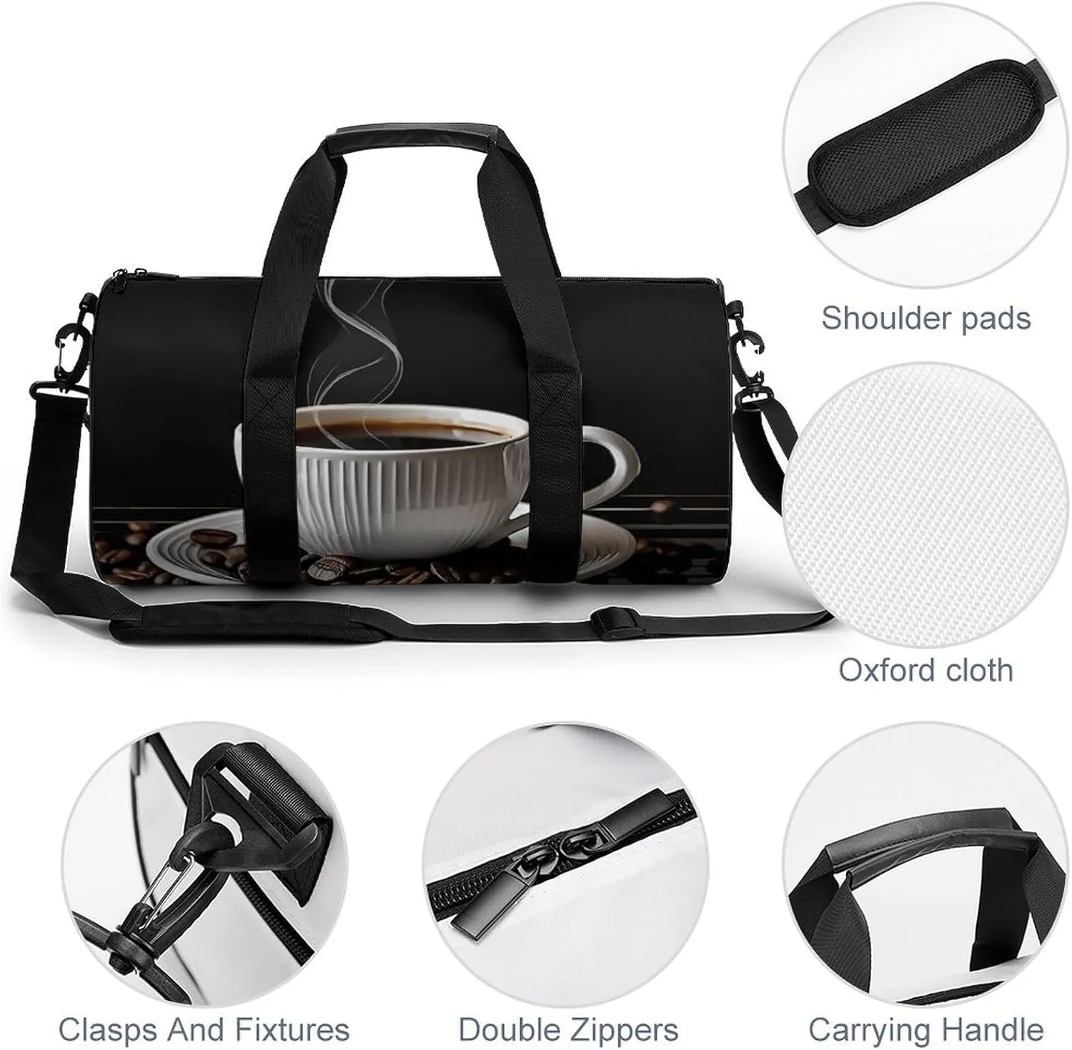 Gym Bags for Men Women Coffee Cup And Coffee Beans Duffle Bag Travel Overnight Bag with Shoe Compartment Tote Bags