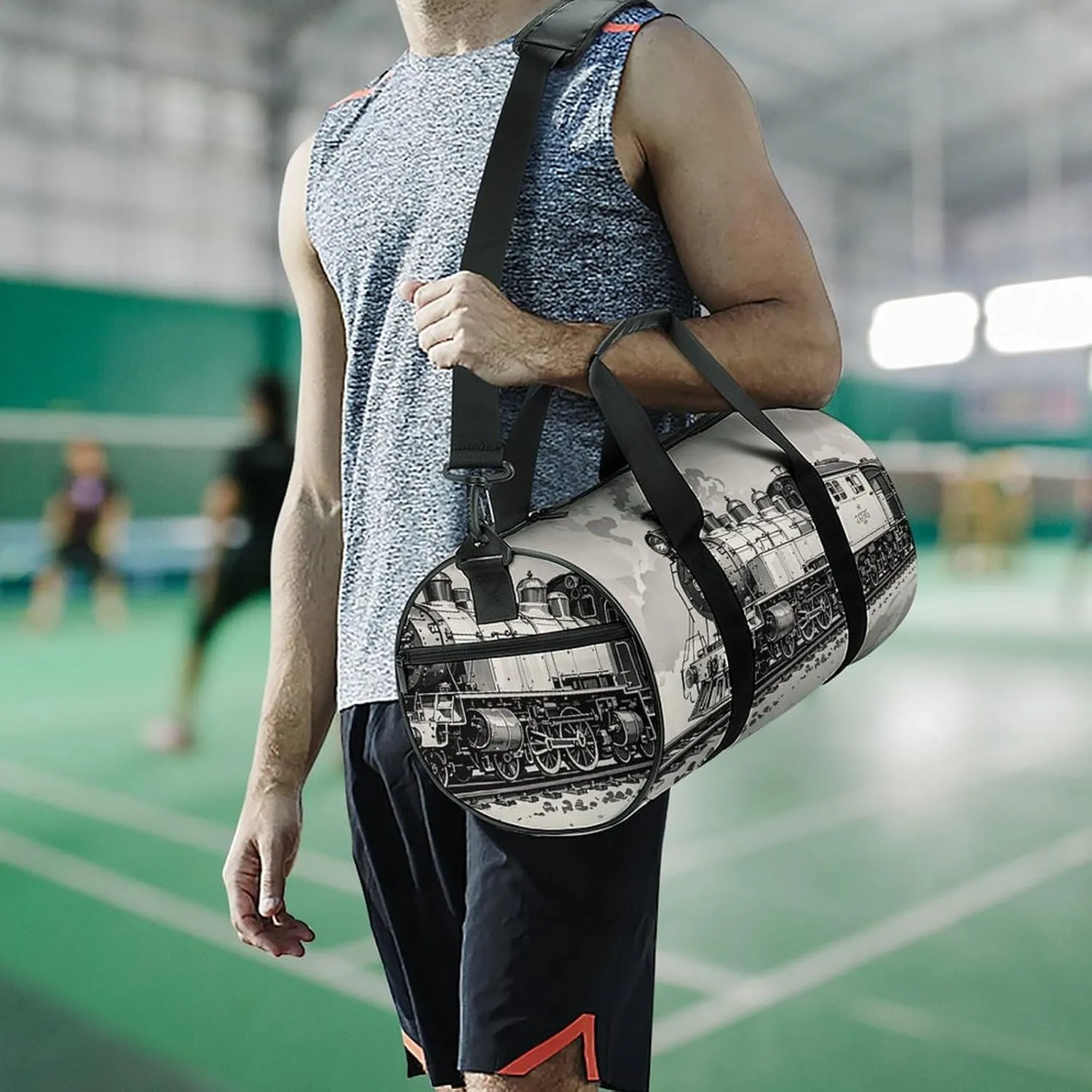 Gym Bags for Men Women Country Railway Train Duffle Bag Travel Overnight Bag with Shoe Compartment Tote Bags