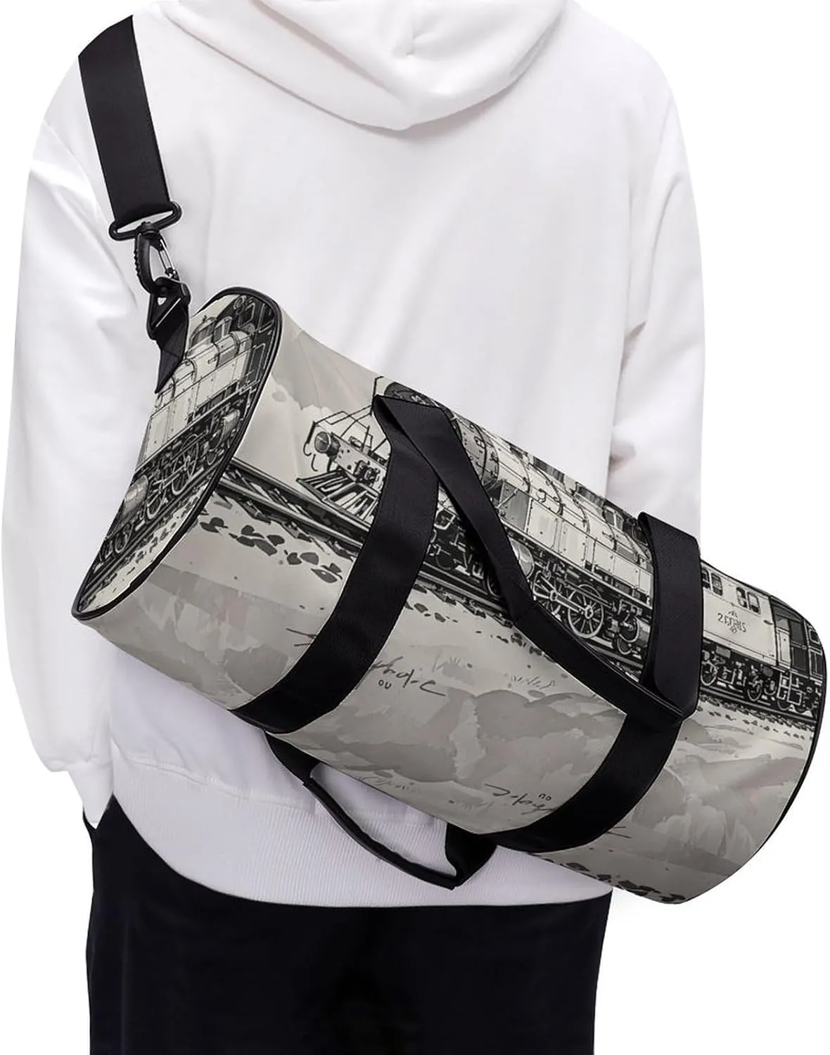 Gym Bags for Men Women Country Railway Train Duffle Bag Travel Overnight Bag with Shoe Compartment Tote Bags