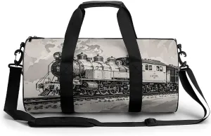 Gym Bags for Men Women Country Railway Train Duffle Bag Travel Overnight Bag with Shoe Compartment Tote Bags