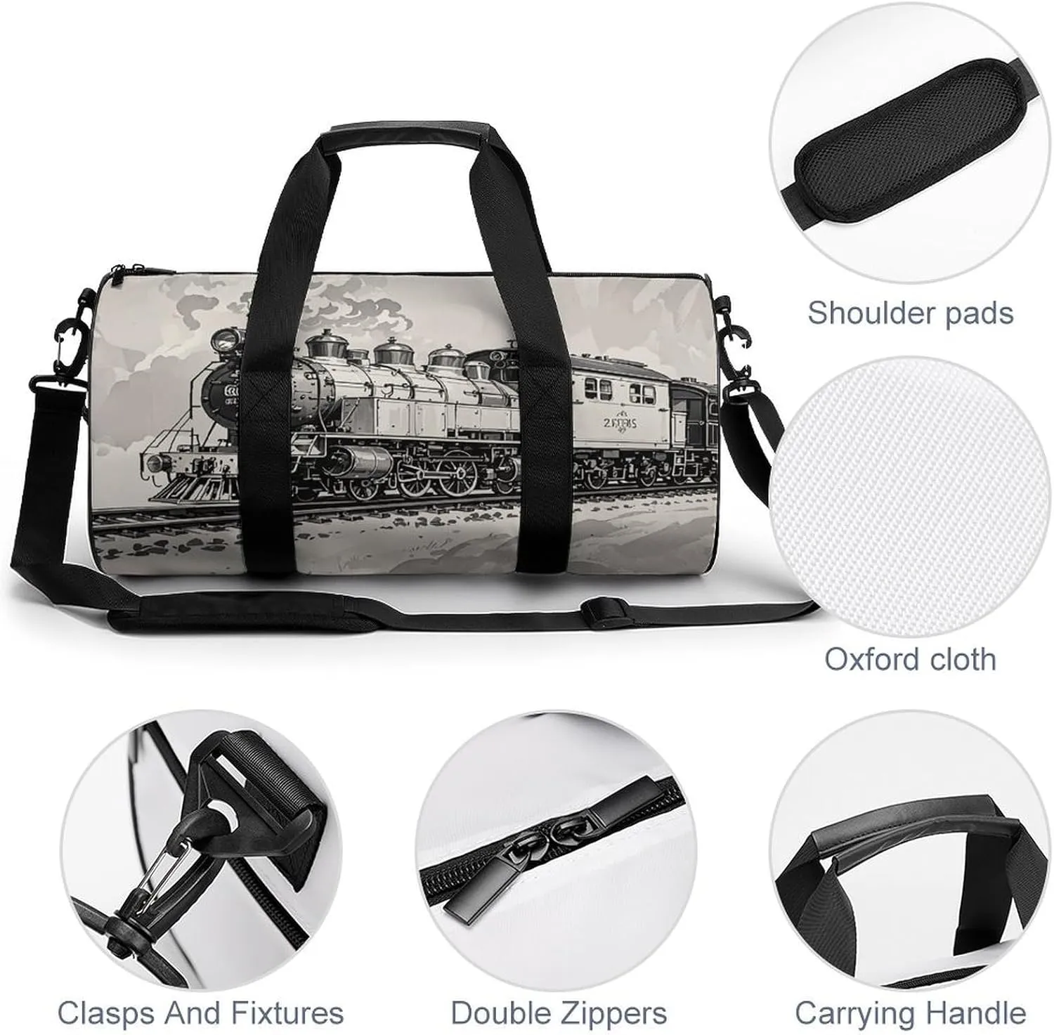 Gym Bags for Men Women Country Railway Train Duffle Bag Travel Overnight Bag with Shoe Compartment Tote Bags