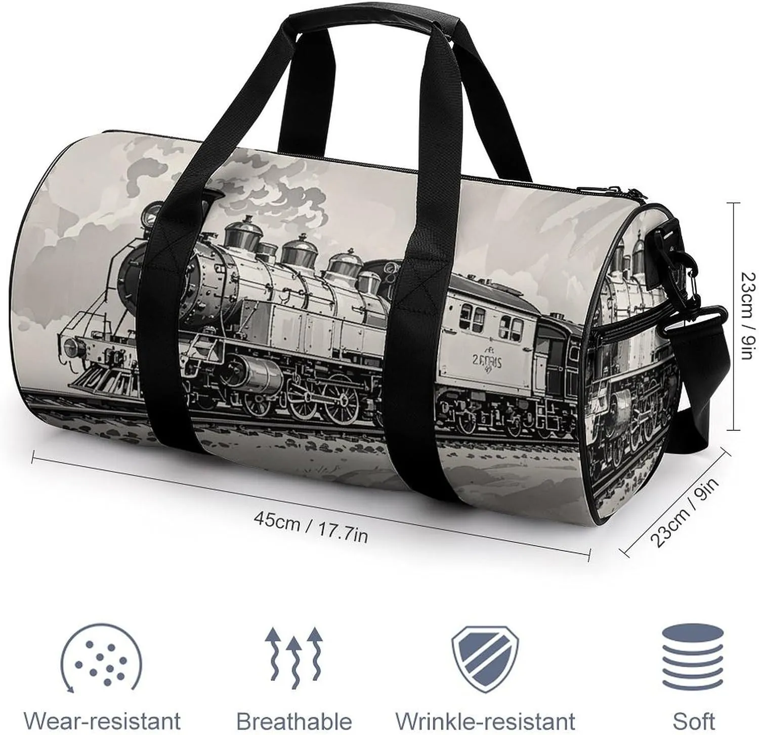 Gym Bags for Men Women Country Railway Train Duffle Bag Travel Overnight Bag with Shoe Compartment Tote Bags