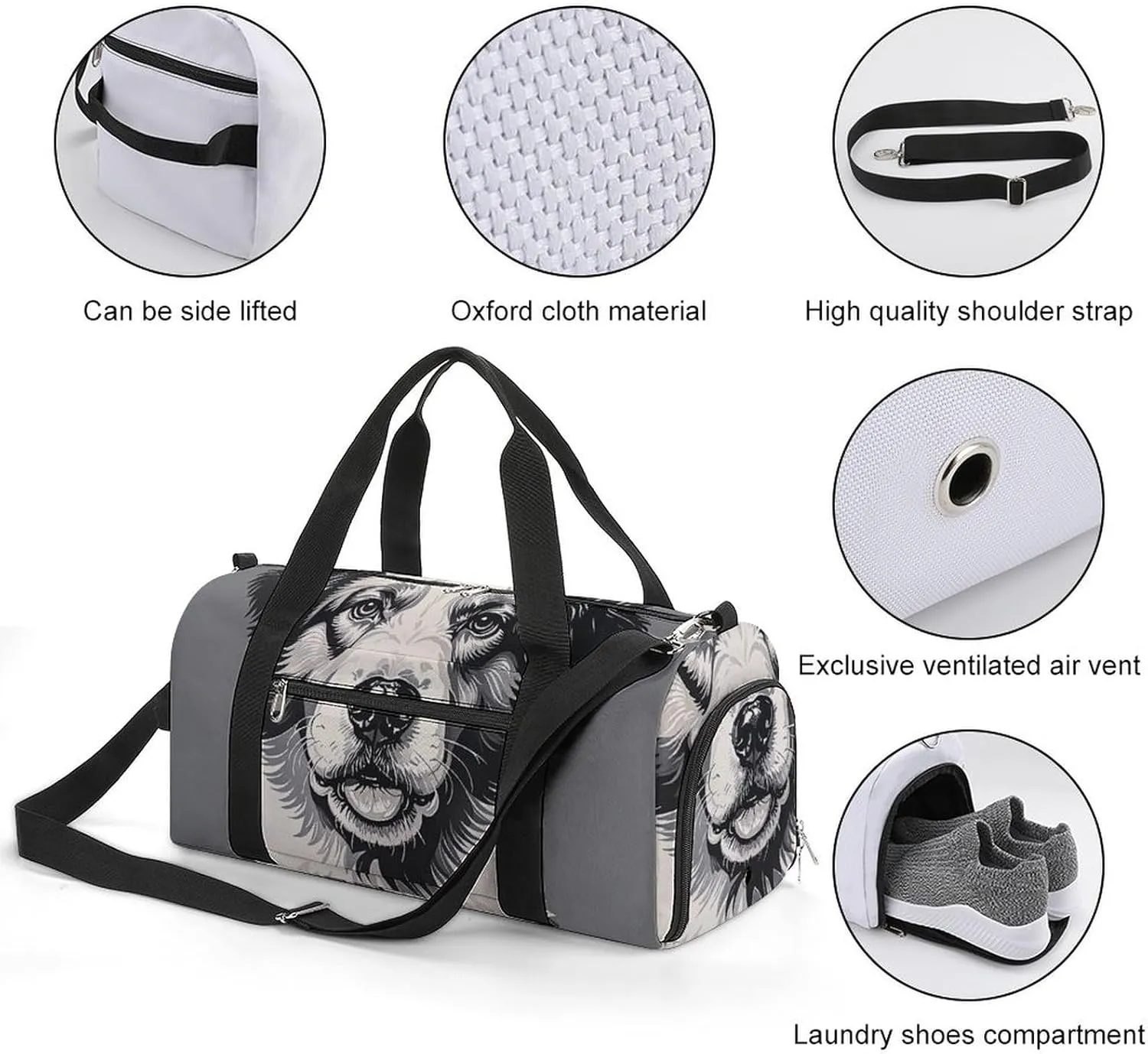 Gym Bags for Men Women Cute Collie Sheepdog Duffle Bag Travel Overnight Bag with Shoe Compartment Tote Bags
