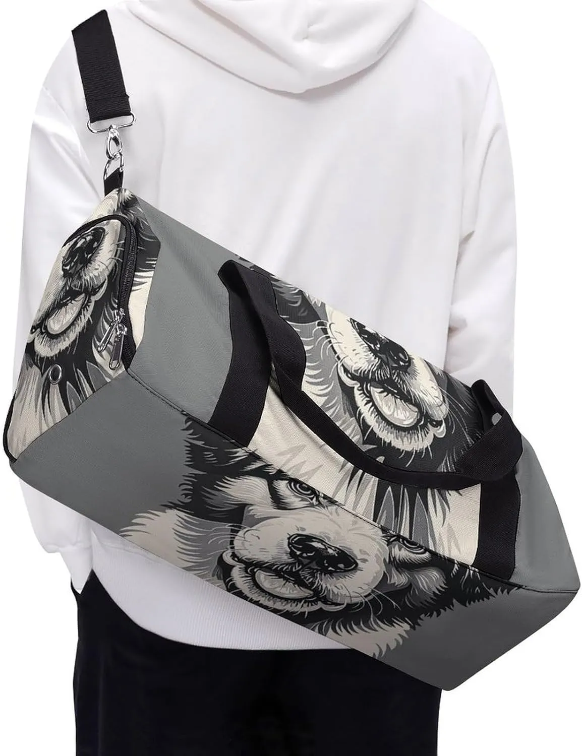 Gym Bags for Men Women Cute Collie Sheepdog Duffle Bag Travel Overnight Bag with Shoe Compartment Tote Bags