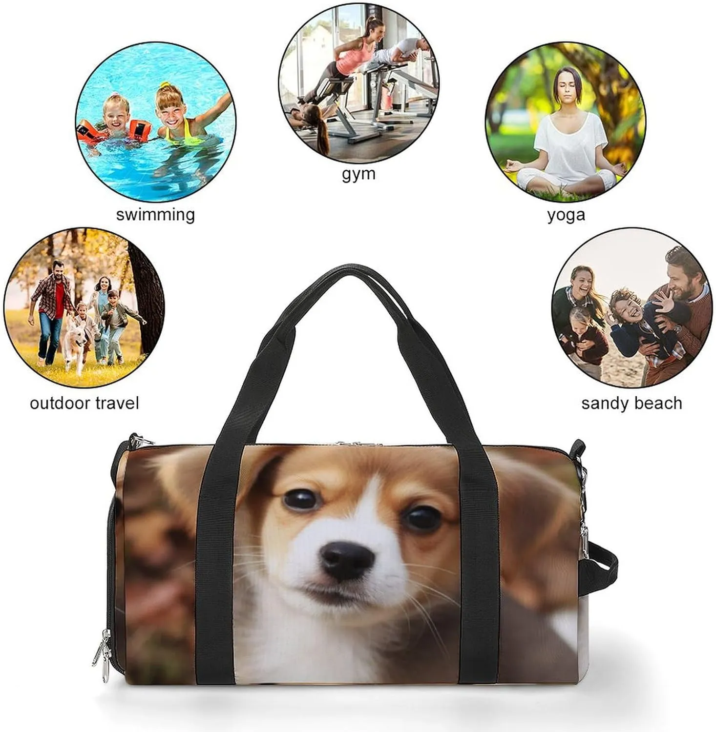 Gym Bags for Men Women Cute Dog Duffle Bag Travel Overnight Bag with Shoe Compartment Tote Bags