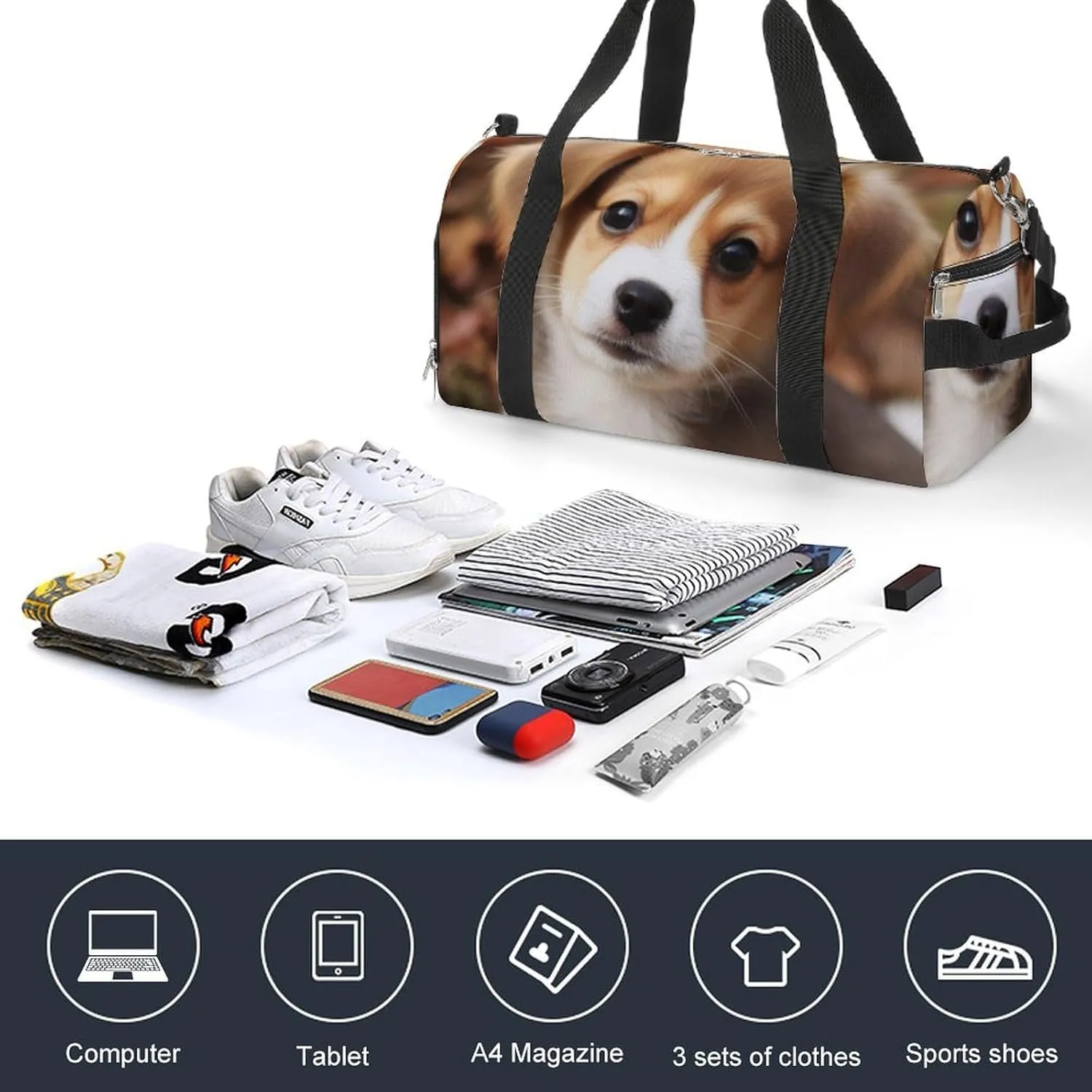 Gym Bags for Men Women Cute Dog Duffle Bag Travel Overnight Bag with Shoe Compartment Tote Bags