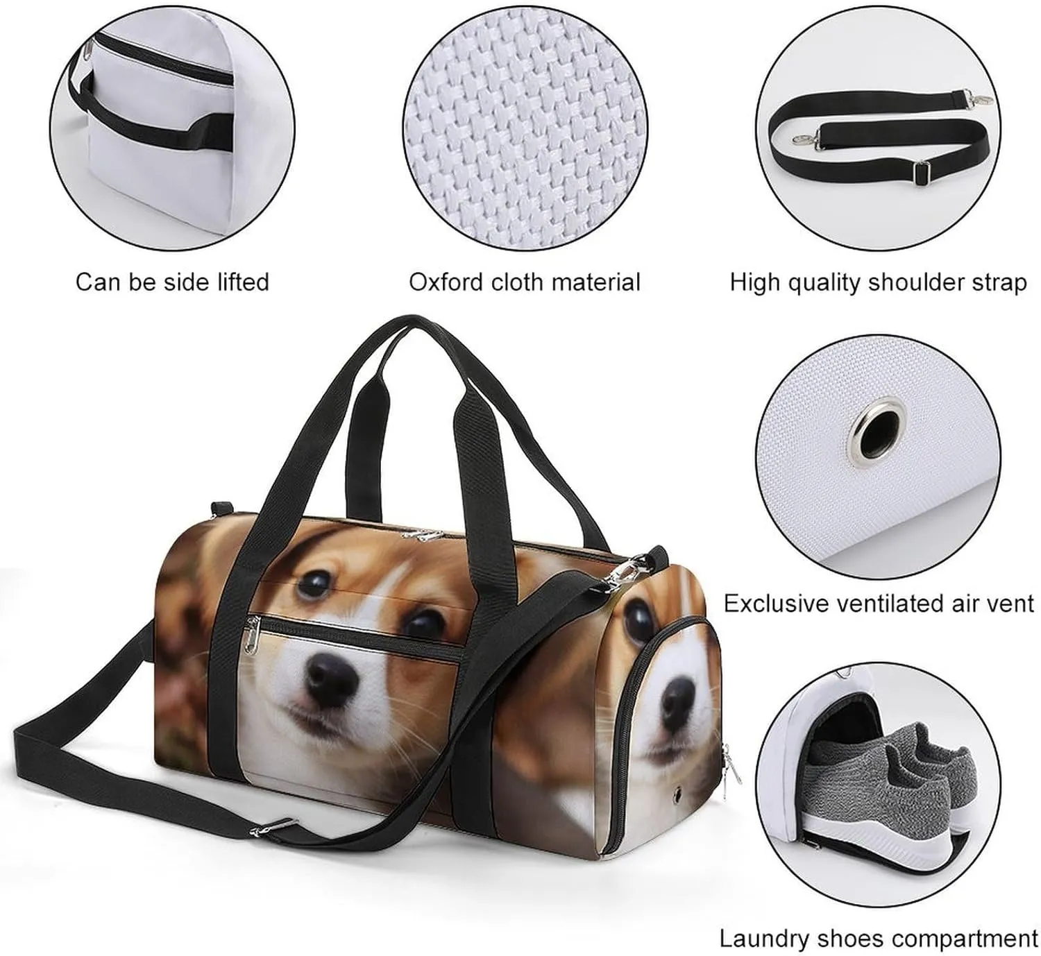 Gym Bags for Men Women Cute Dog Duffle Bag Travel Overnight Bag with Shoe Compartment Tote Bags