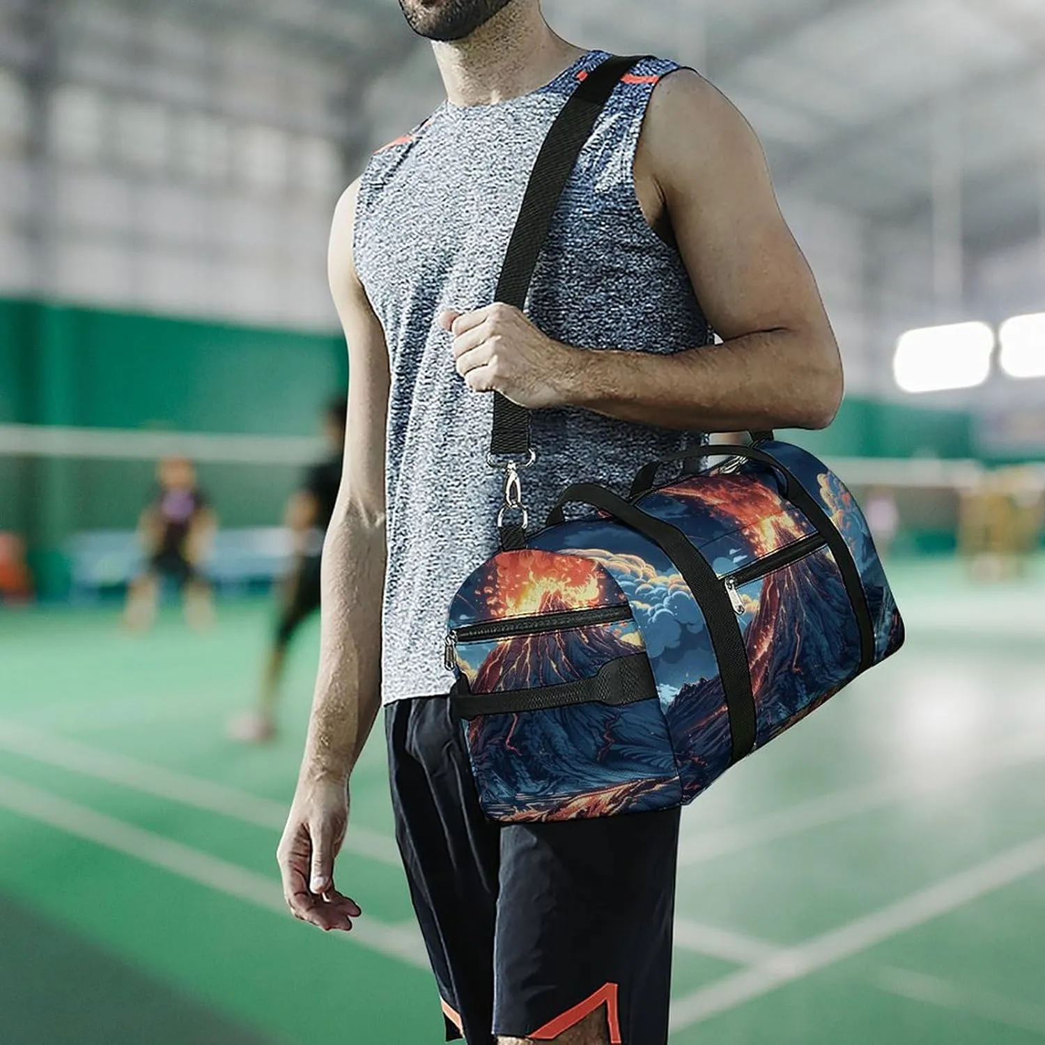 Gym Bags for Men Women Depicts A Volcano Duffle Bag Travel Overnight Bag with Shoe Compartment Tote Bags
