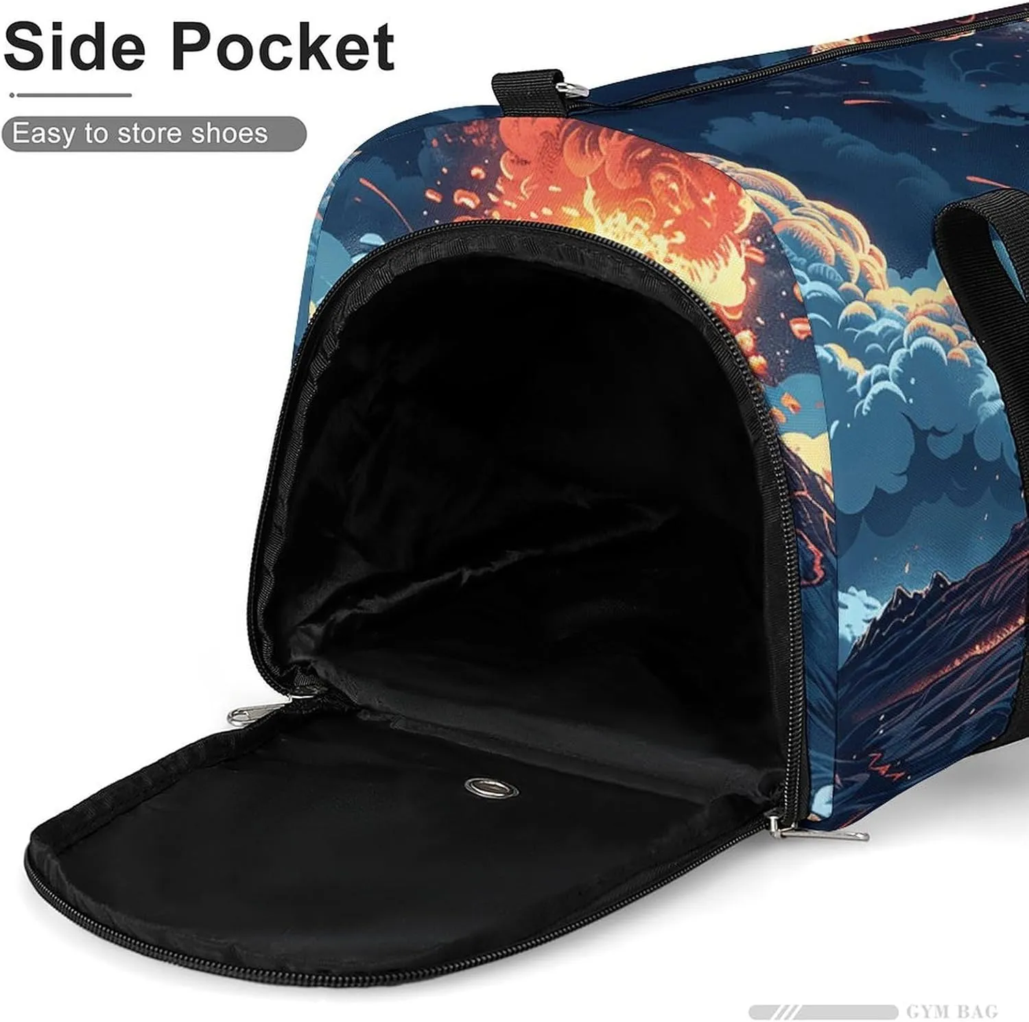 Gym Bags for Men Women Depicts A Volcano Duffle Bag Travel Overnight Bag with Shoe Compartment Tote Bags