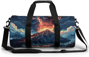 Gym Bags for Men Women Depicts A Volcano Duffle Bag Travel Overnight Bag with Shoe Compartment Tote Bags