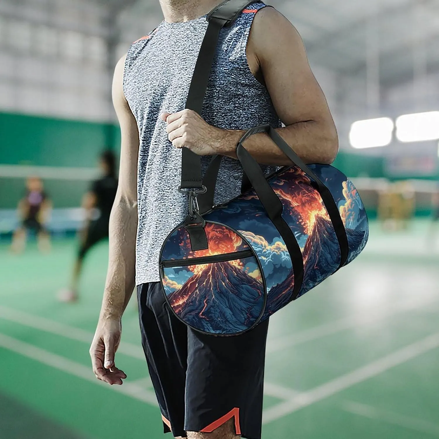 Gym Bags for Men Women Depicts A Volcano Duffle Bag Travel Overnight Bag with Shoe Compartment Tote Bags