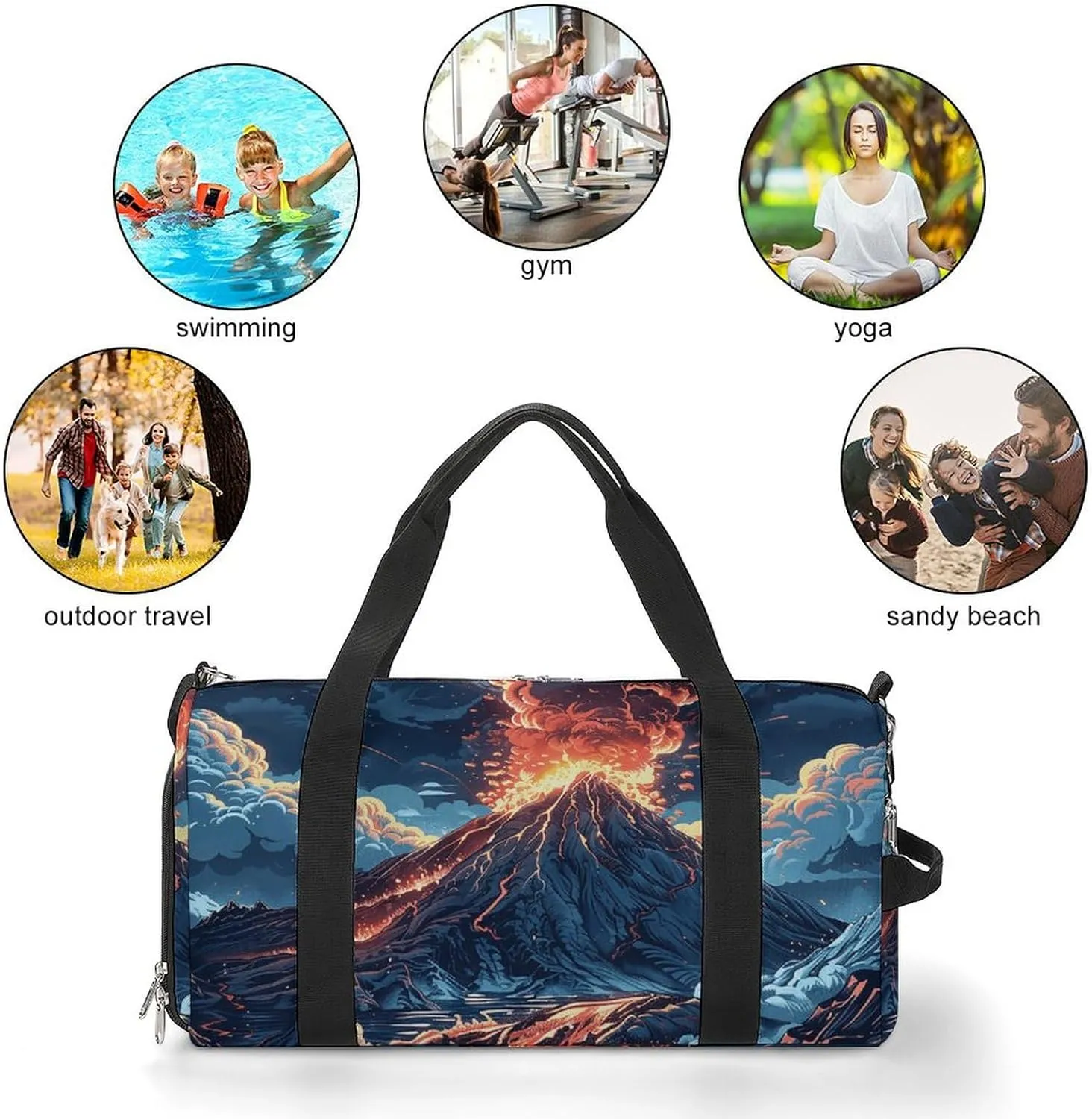 Gym Bags for Men Women Depicts A Volcano Duffle Bag Travel Overnight Bag with Shoe Compartment Tote Bags