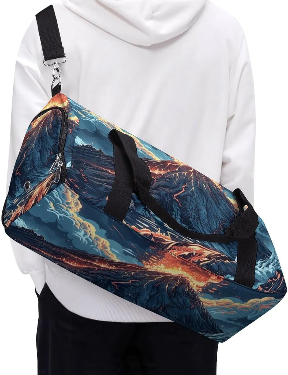 Gym Bags for Men Women Depicts A Volcano Duffle Bag Travel Overnight Bag with Shoe Compartment Tote Bags
