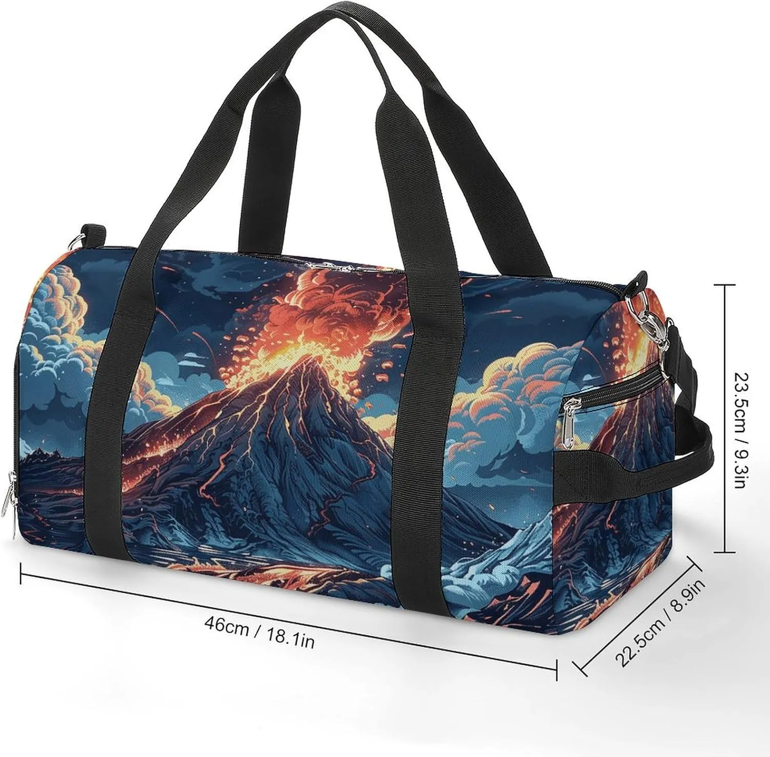Gym Bags for Men Women Depicts A Volcano Duffle Bag Travel Overnight Bag with Shoe Compartment Tote Bags