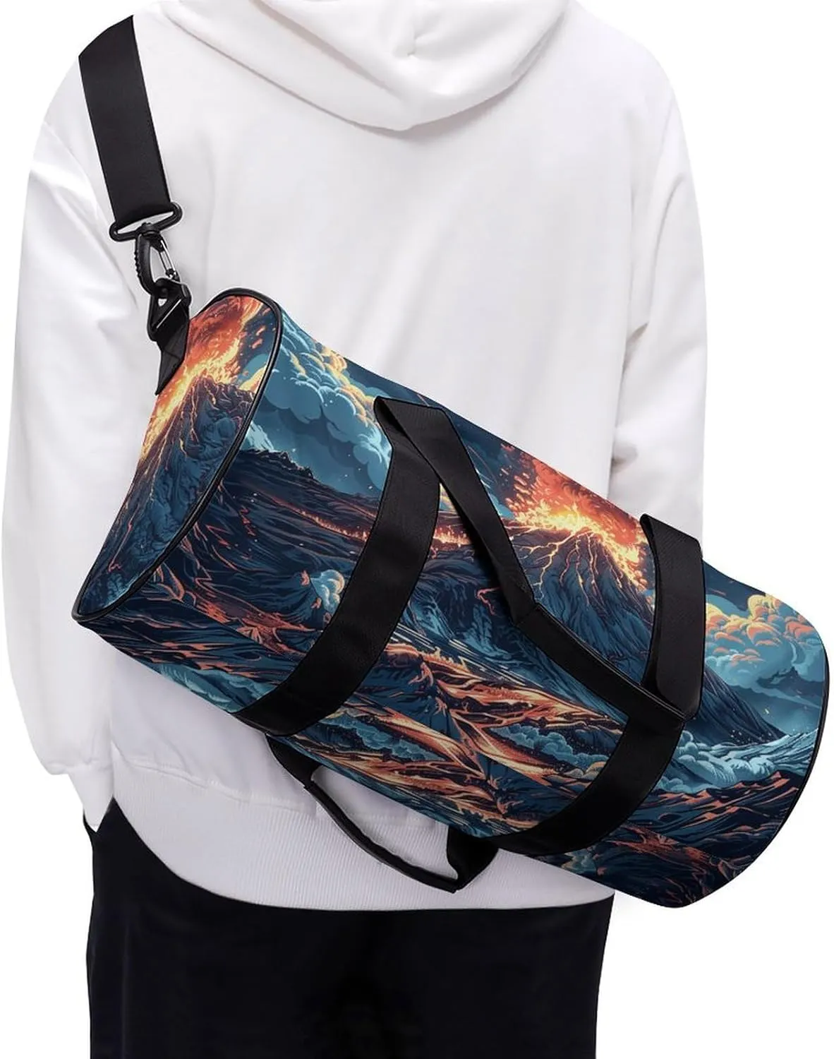 Gym Bags for Men Women Depicts A Volcano Duffle Bag Travel Overnight Bag with Shoe Compartment Tote Bags