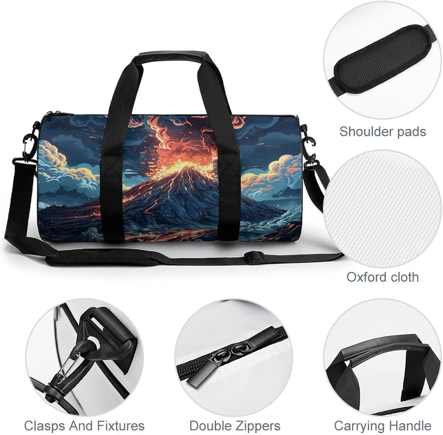 Gym Bags for Men Women Depicts A Volcano Duffle Bag Travel Overnight Bag with Shoe Compartment Tote Bags