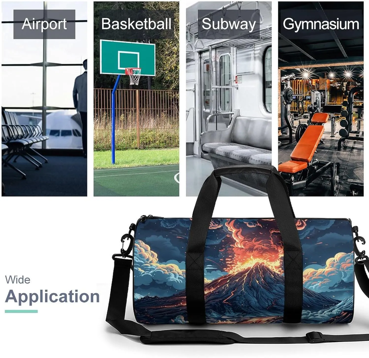 Gym Bags for Men Women Depicts A Volcano Duffle Bag Travel Overnight Bag with Shoe Compartment Tote Bags
