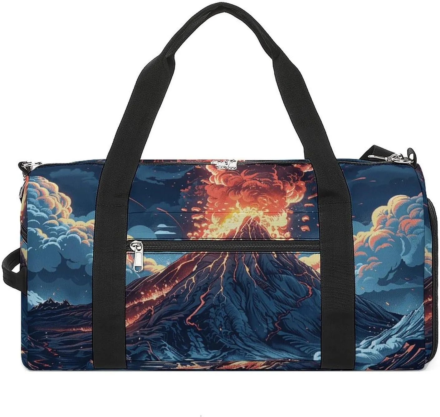 Gym Bags for Men Women Depicts A Volcano Duffle Bag Travel Overnight Bag with Shoe Compartment Tote Bags