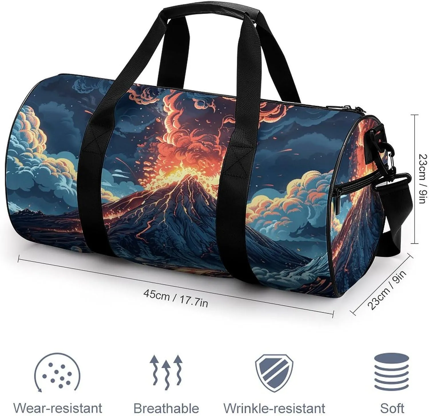 Gym Bags for Men Women Depicts A Volcano Duffle Bag Travel Overnight Bag with Shoe Compartment Tote Bags