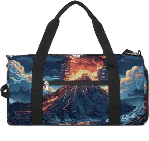 Gym Bags for Men Women Depicts A Volcano Duffle Bag Travel Overnight Bag with Shoe Compartment Tote Bags