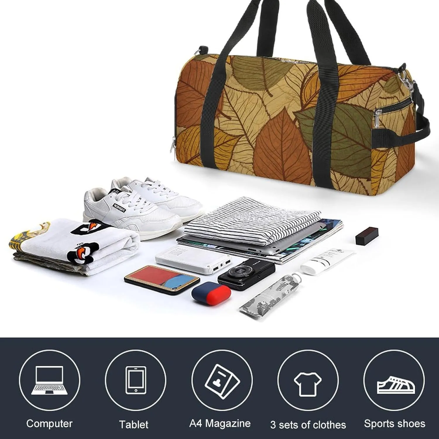 Gym Bags for Men Women Different Color Leaves Duffle Bag Travel Overnight Bag with Shoe Compartment Tote Bags