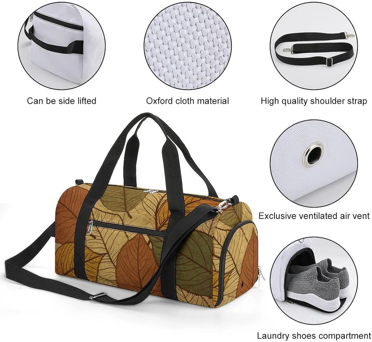 Gym Bags for Men Women Different Color Leaves Duffle Bag Travel Overnight Bag with Shoe Compartment Tote Bags