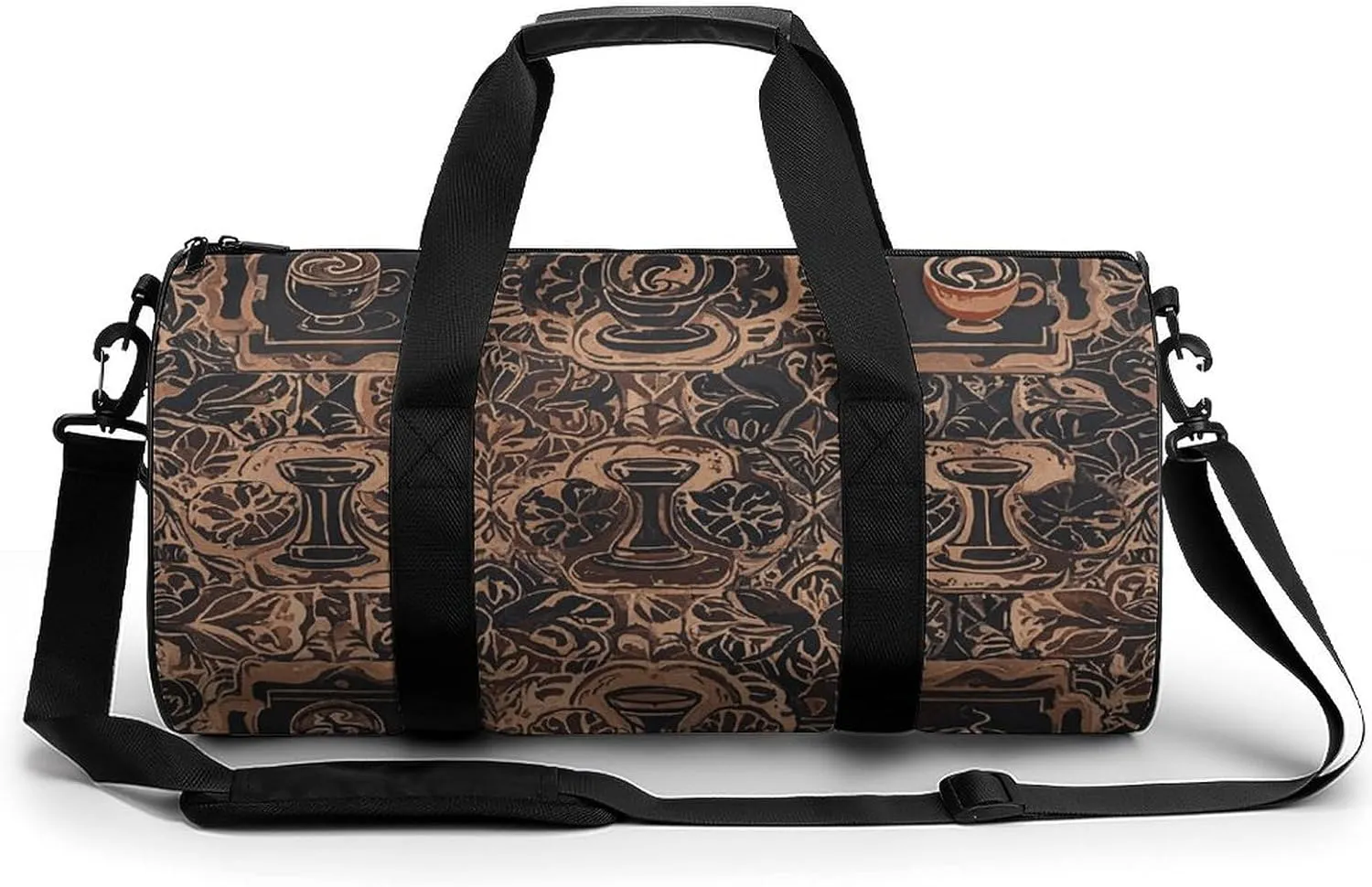 Gym Bags for Men Women Global Coffee Pattern Duffle Bag Travel Overnight Bag with Shoe Compartment Tote Bags