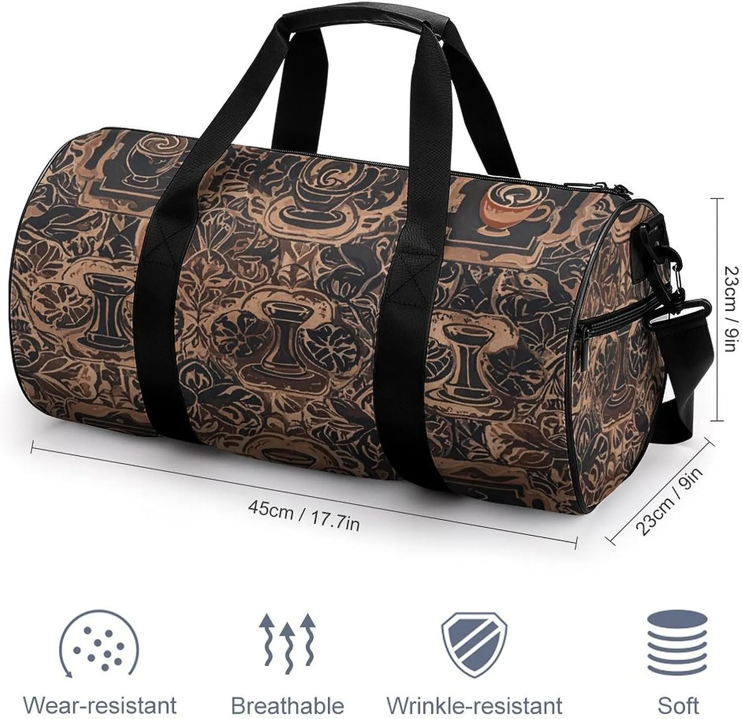 Gym Bags for Men Women Global Coffee Pattern Duffle Bag Travel Overnight Bag with Shoe Compartment Tote Bags