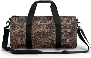 Gym Bags for Men Women Global Coffee Pattern Duffle Bag Travel Overnight Bag with Shoe Compartment Tote Bags