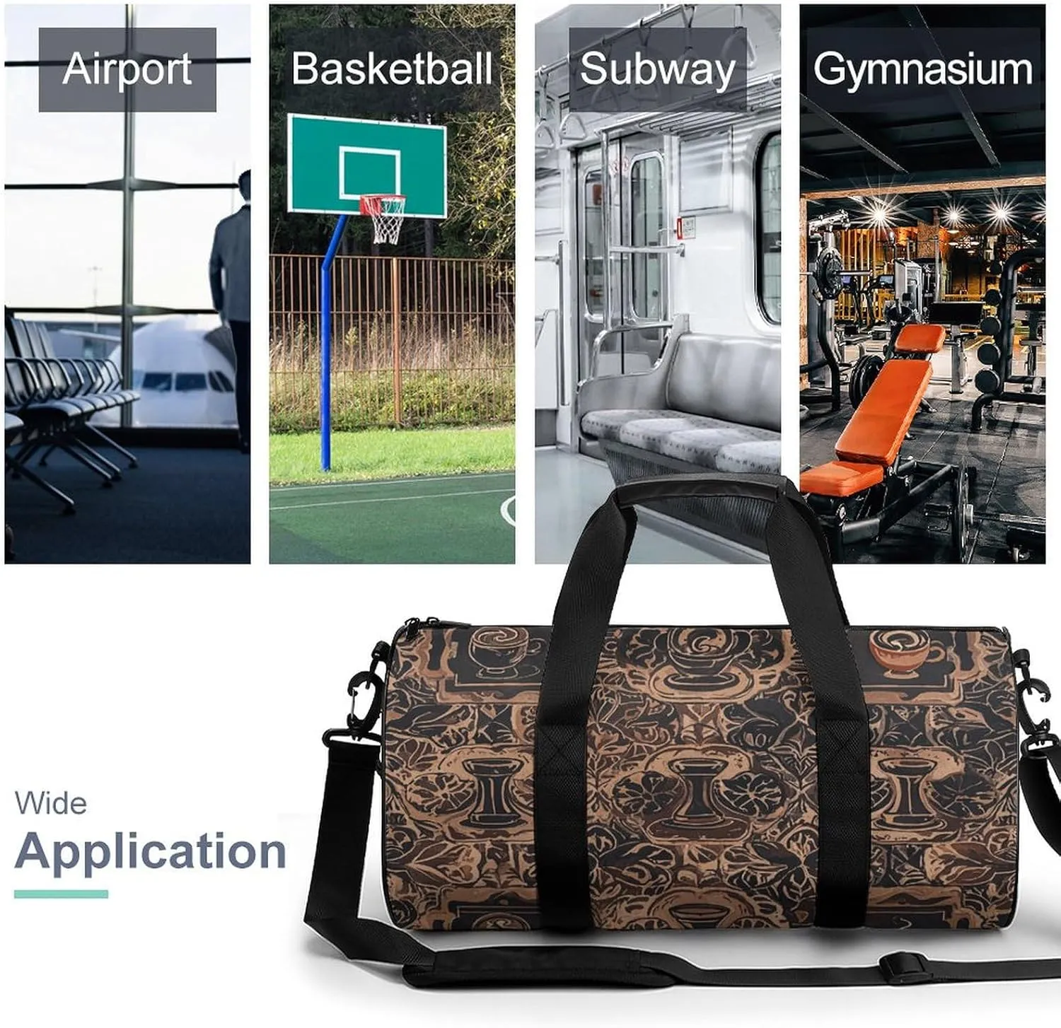 Gym Bags for Men Women Global Coffee Pattern Duffle Bag Travel Overnight Bag with Shoe Compartment Tote Bags