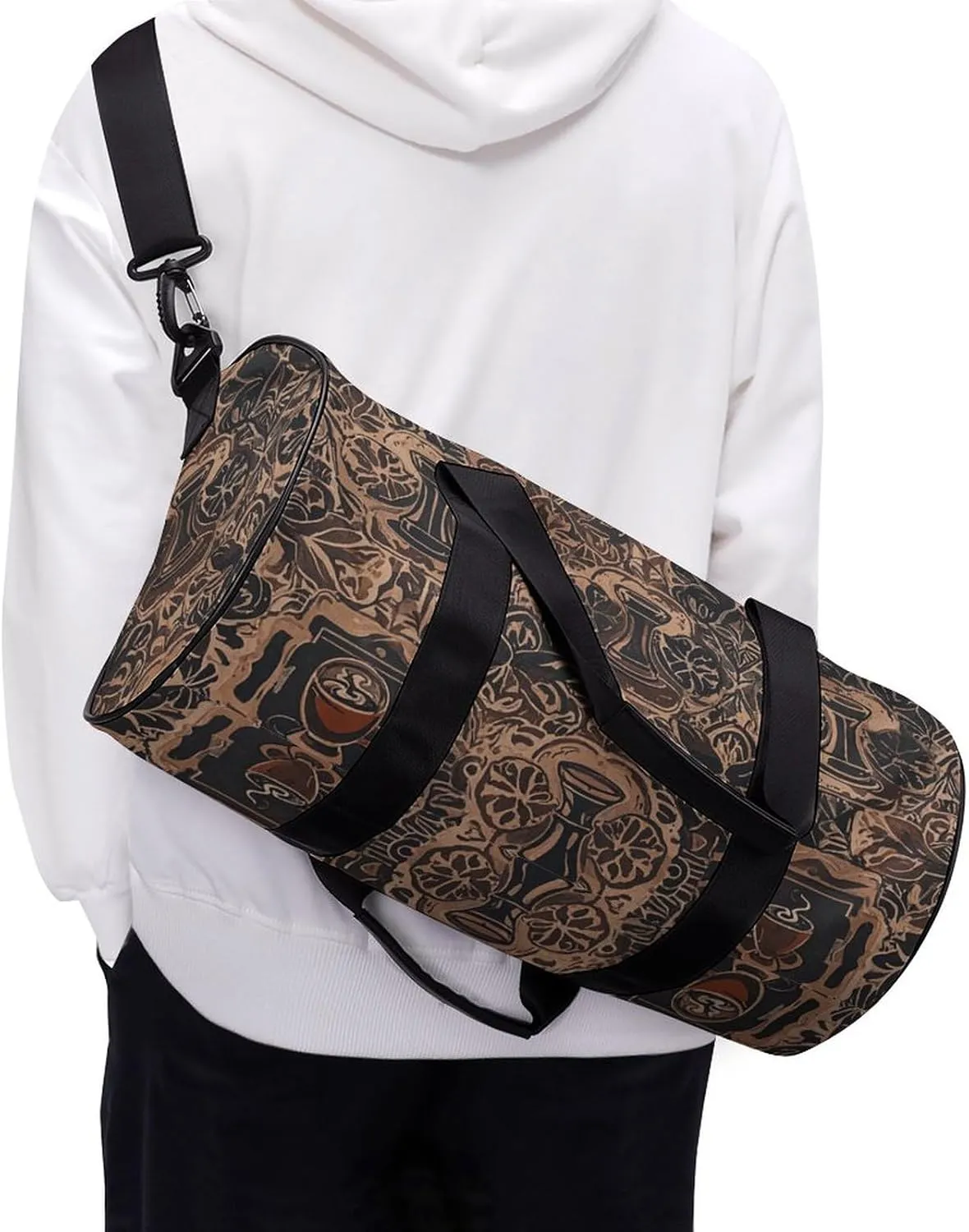Gym Bags for Men Women Global Coffee Pattern Duffle Bag Travel Overnight Bag with Shoe Compartment Tote Bags