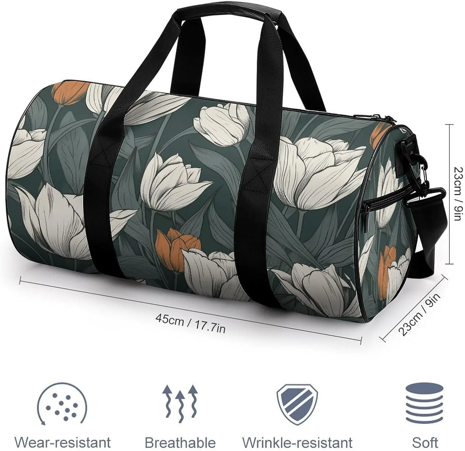 Gym Bags for Men Women Hand Drawn Flower Pattern Duffle Bag Travel Overnight Bag with Shoe Compartment Tote Bags