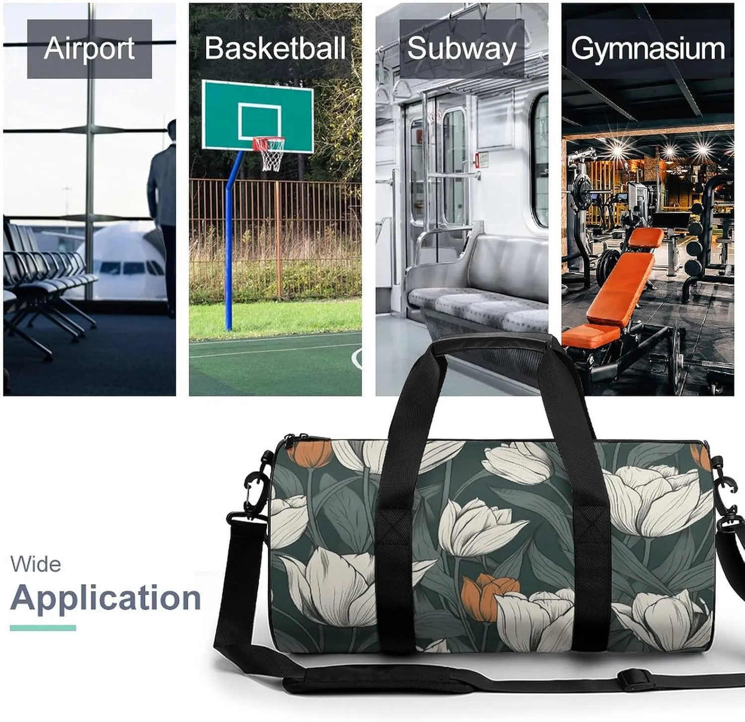 Gym Bags for Men Women Hand Drawn Flower Pattern Duffle Bag Travel Overnight Bag with Shoe Compartment Tote Bags