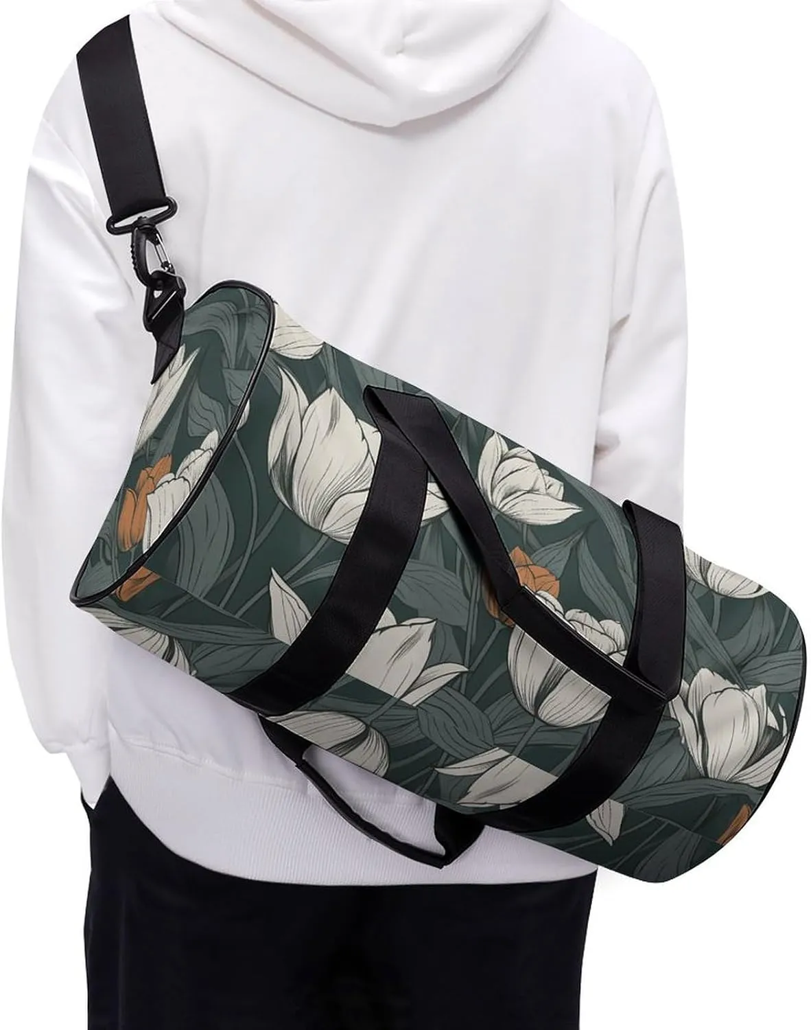 Gym Bags for Men Women Hand Drawn Flower Pattern Duffle Bag Travel Overnight Bag with Shoe Compartment Tote Bags