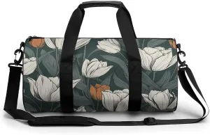 Gym Bags for Men Women Hand Drawn Flower Pattern Duffle Bag Travel Overnight Bag with Shoe Compartment Tote Bags
