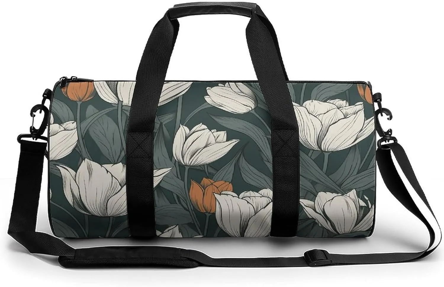 Gym Bags for Men Women Hand Drawn Flower Pattern Duffle Bag Travel Overnight Bag with Shoe Compartment Tote Bags