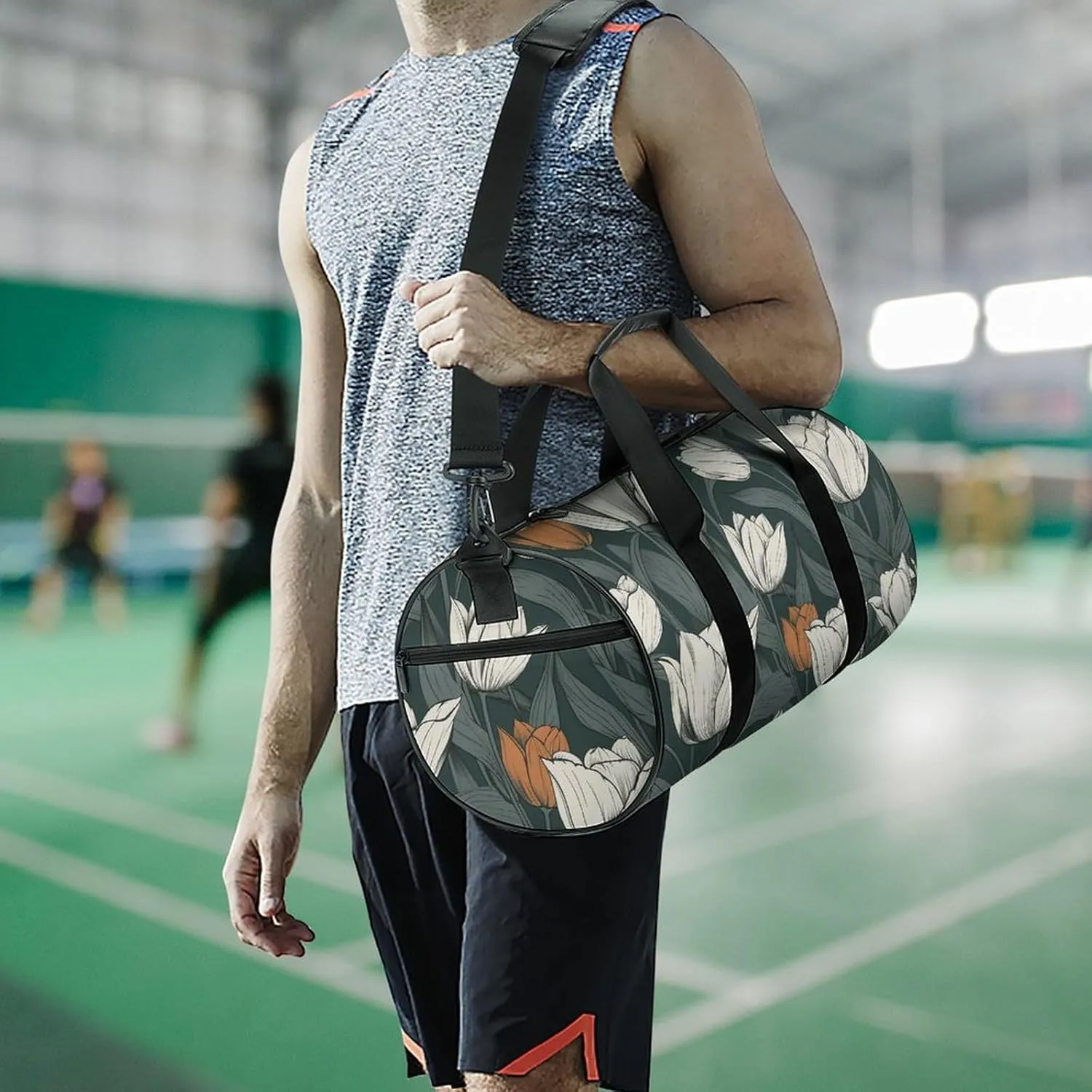Gym Bags for Men Women Hand Drawn Flower Pattern Duffle Bag Travel Overnight Bag with Shoe Compartment Tote Bags