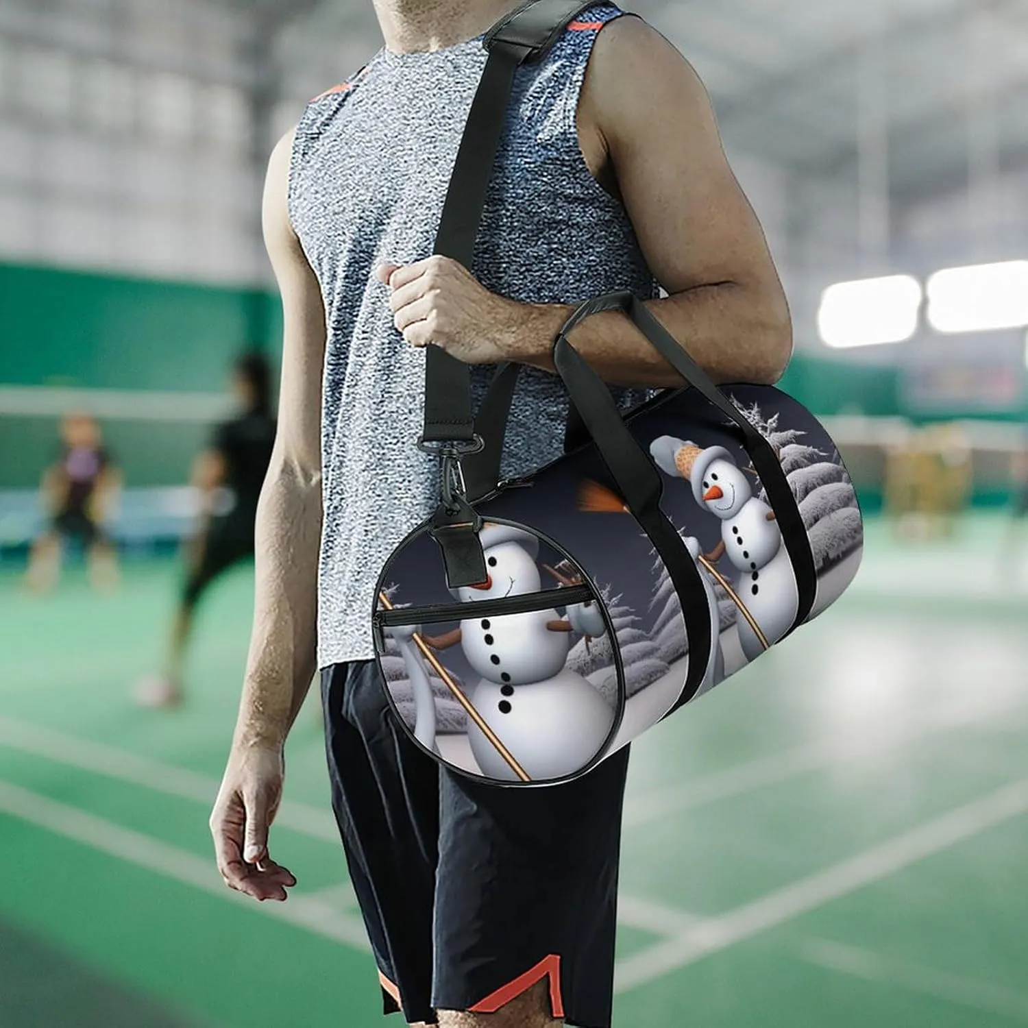 Gym Bags for Men Women Hardworking Snowman Duffle Bag Travel Overnight Bag with Shoe Compartment Tote Bags
