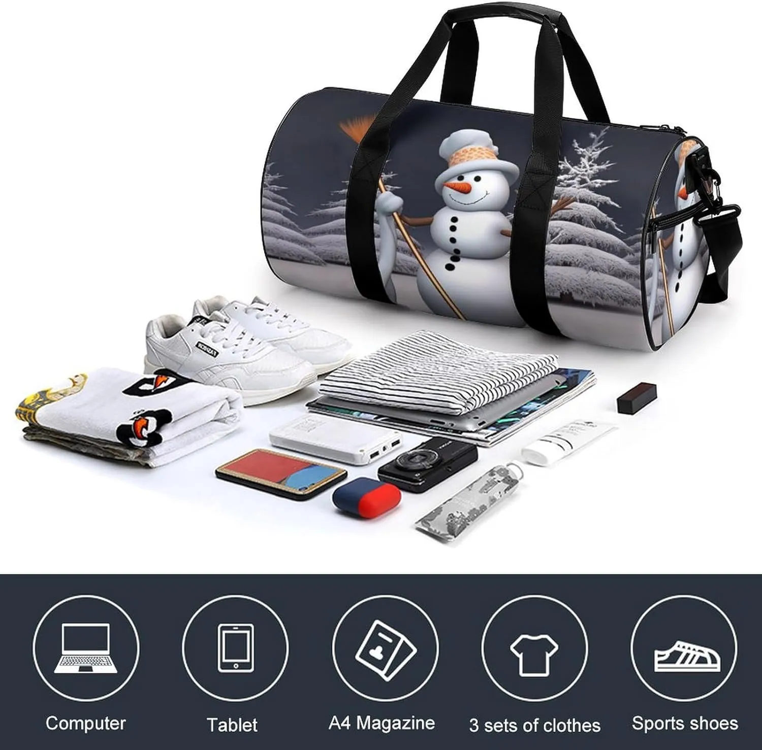 Gym Bags for Men Women Hardworking Snowman Duffle Bag Travel Overnight Bag with Shoe Compartment Tote Bags
