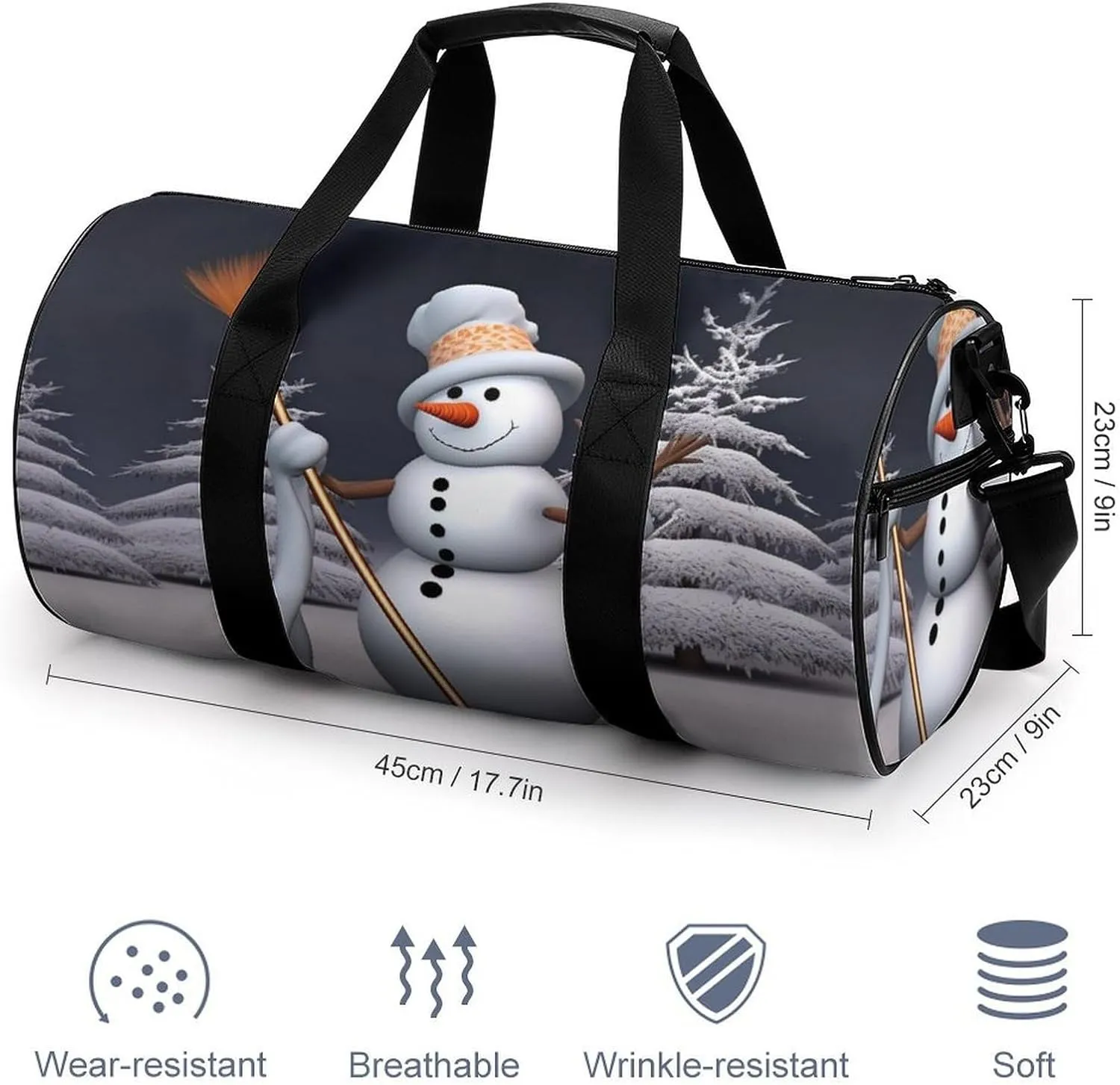 Gym Bags for Men Women Hardworking Snowman Duffle Bag Travel Overnight Bag with Shoe Compartment Tote Bags