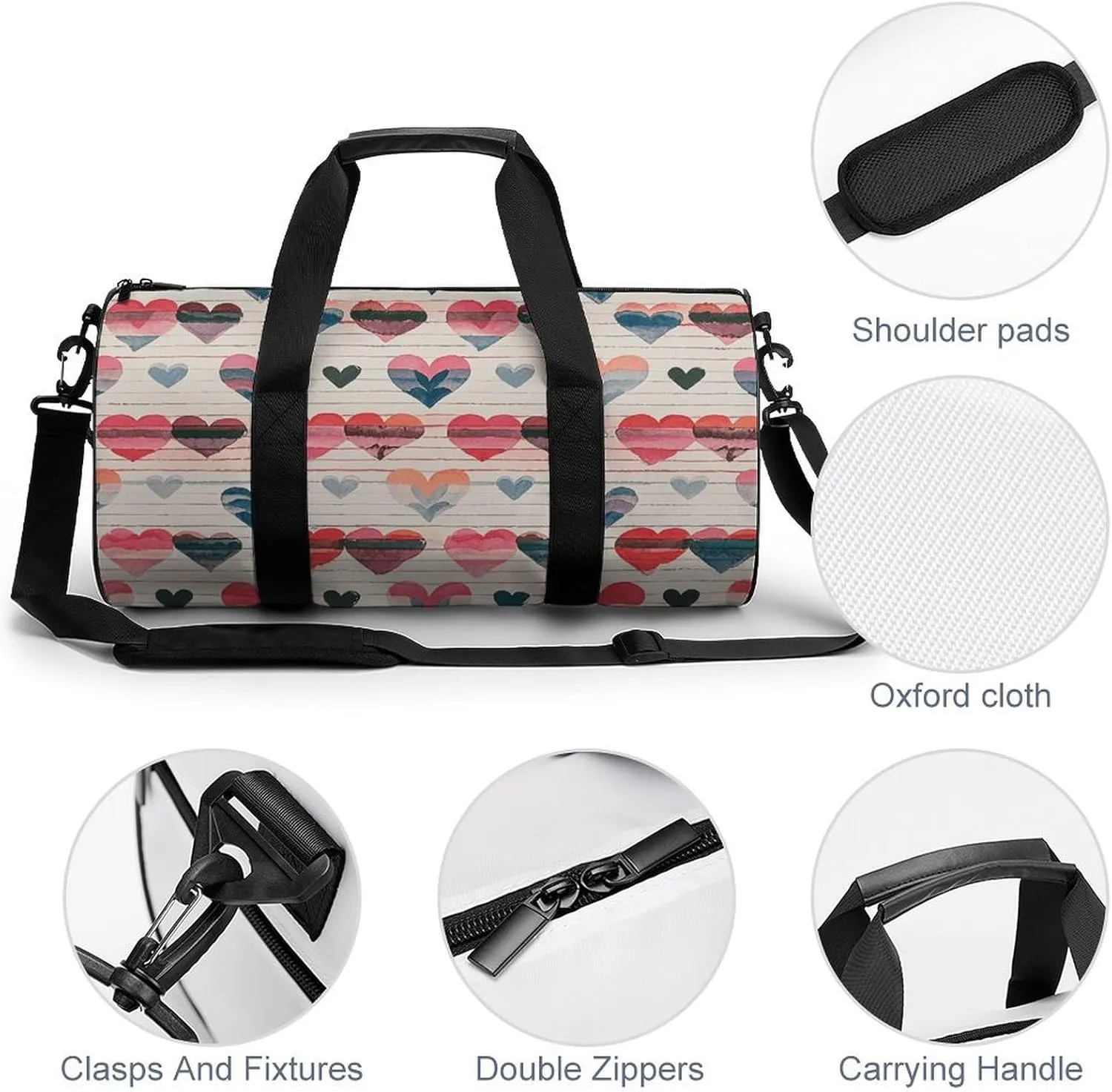 Gym Bags for Men Women Heart Romance Duffle Bag Travel Overnight Bag with Shoe Compartment Tote Bags