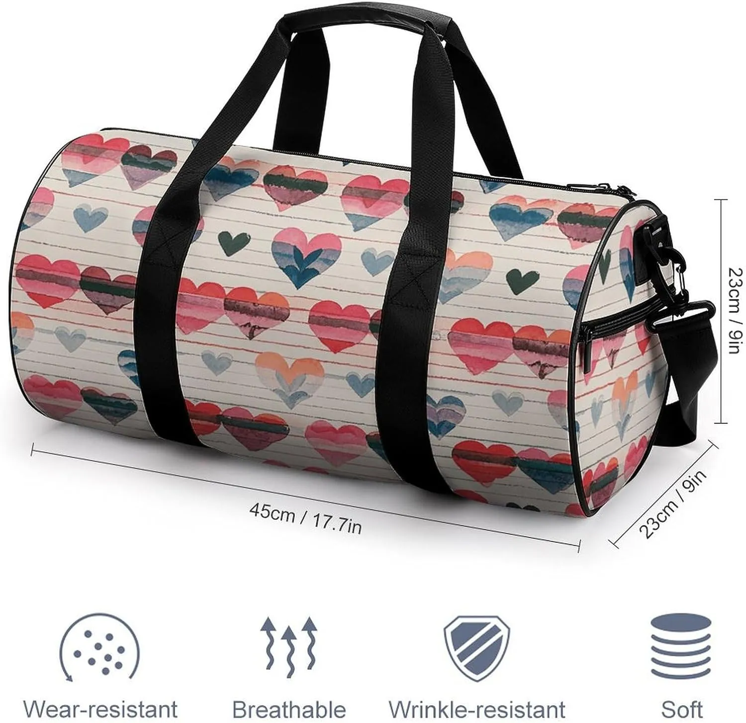 Gym Bags for Men Women Heart Romance Duffle Bag Travel Overnight Bag with Shoe Compartment Tote Bags