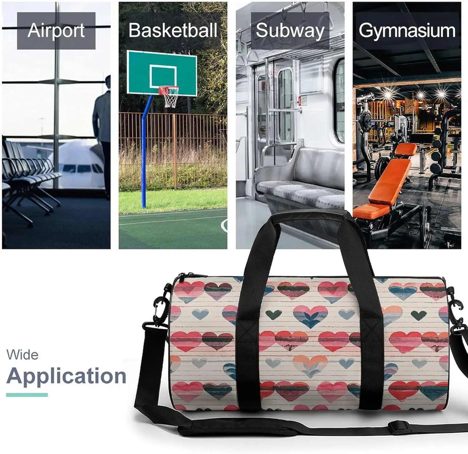 Gym Bags for Men Women Heart Romance Duffle Bag Travel Overnight Bag with Shoe Compartment Tote Bags