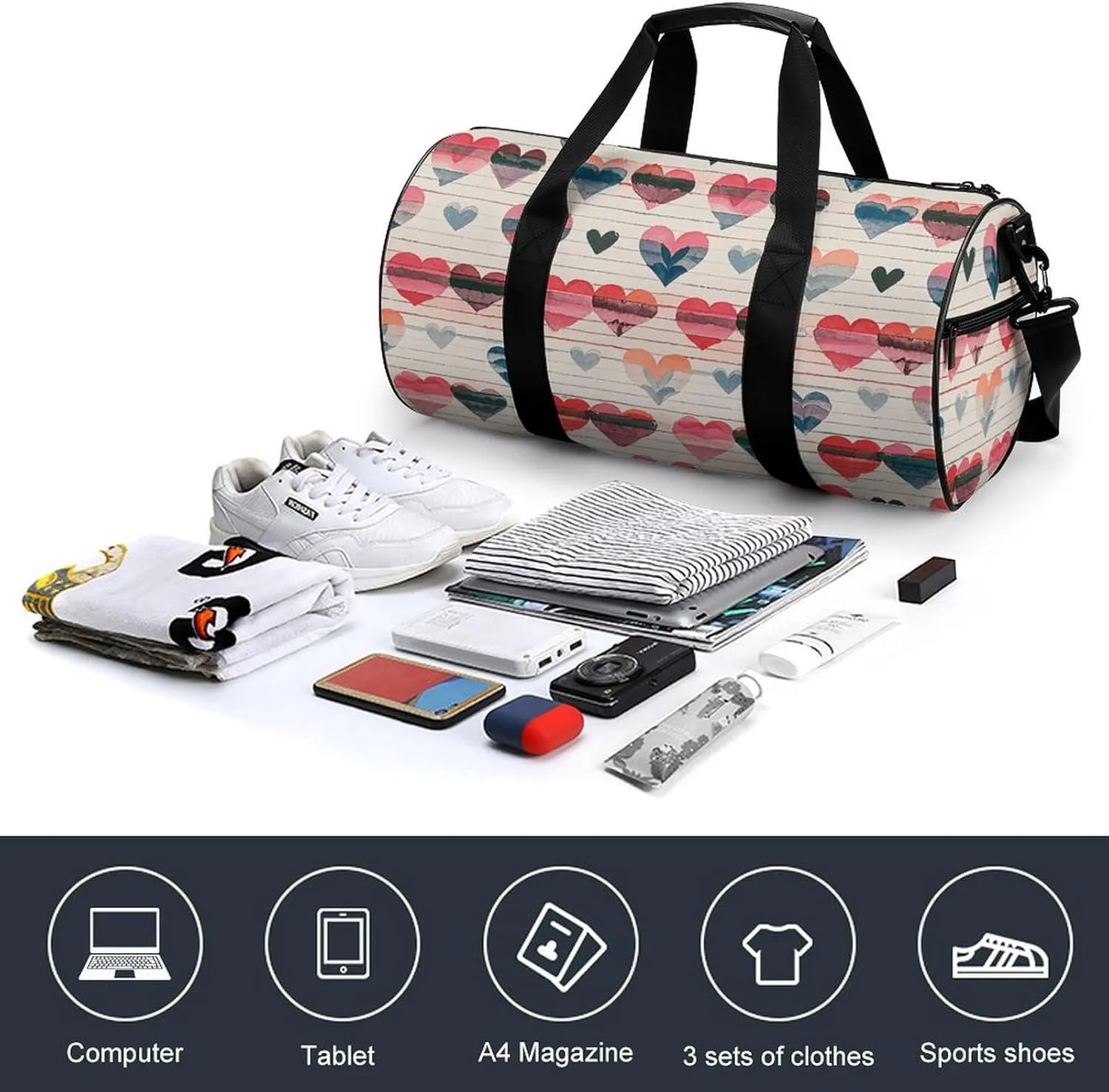 Gym Bags for Men Women Heart Romance Duffle Bag Travel Overnight Bag with Shoe Compartment Tote Bags